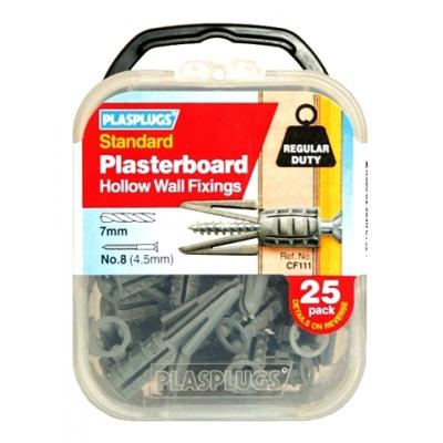 Plasplugs Regular-Duty Plasterboard Hollow Wall Fixings Silver And Grey 25Pk CF111 Plasplugs Regular-Duty Plasterboard Hollow Wall Fixings Silver And Grey 25Pk CF111