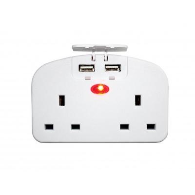 Pifco European Travel Adaptor With 2 USB Ports White 21 x 21 x 5cm TVL1018