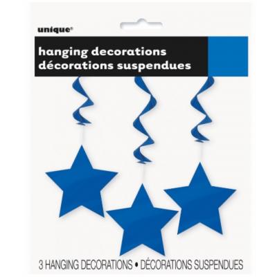 Unique Hanging Star Swirl Party Decorations Royal Blue 66cm Pack of 3 69124