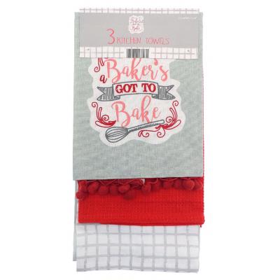 Country Club Bakers Got To Bake Pompom Kitchen Towel Assorted Colour H 2 x W 17 x L 37cm 3 Pk KTS177248