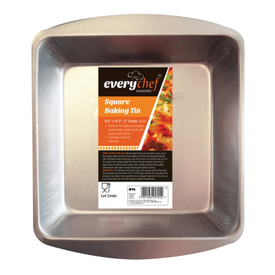 Everychef Essentials Square Baking Tin Stainless Steel 9.5-Inch x 8.3-Inch x 2-Inch 181001