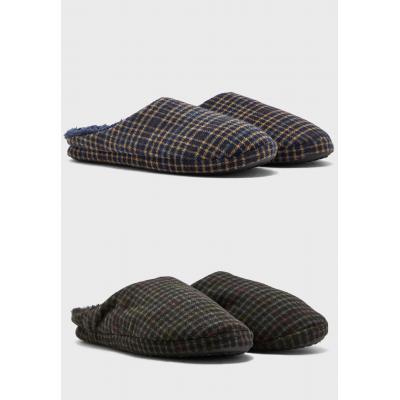Slumberz Mens Checked Upper Mule Blue and Dark Brown UK11-12 2-Pairs FT1569