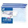 A4 Size Zip Seal Document Wallets Pack of 3